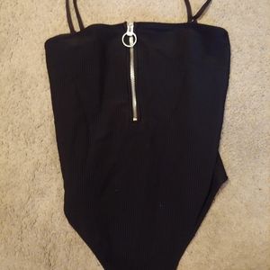 Frankie’s Bikinis black zip up one piece